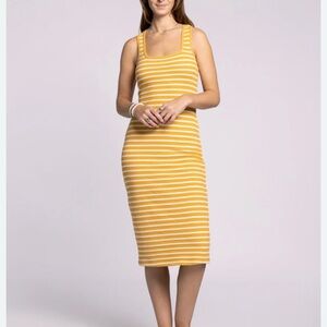 Heart Hips Yellow and White Ribbed Sheath Midi Dress